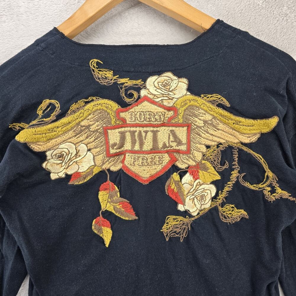 Johnny Was JWLA Embroidered Tunic Top Small Black Born Fee Floral Wings - Picture 10 of 13